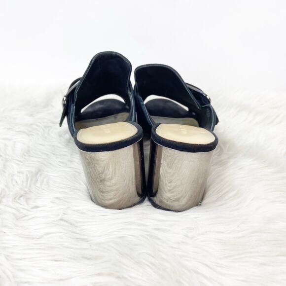 Marc Fisher 9 M Womens Black Suede Rima Buckle Slide Mule Mirror Heels Sandals - Picture 4 of 13